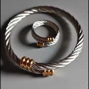 Chic Twisted Wire Bracelet Ring Set  Minimalist Jewelry